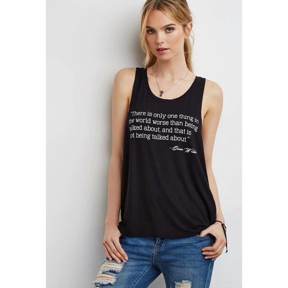 Forever 21 Small Tank Top Gym Shirt Black Oscar Wilde Quote